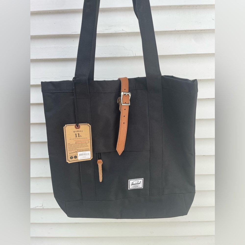 Black Herschel Tote - Canvas with Leather Trim - NWT